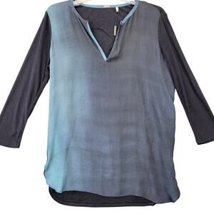 Elie Tahari Ombre Blue Silk Shirt NEW 3/4 Sleeve Classic Cut V-Neck Women Size S